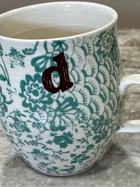 Anthropologie Teal Floral Mug with Monogram